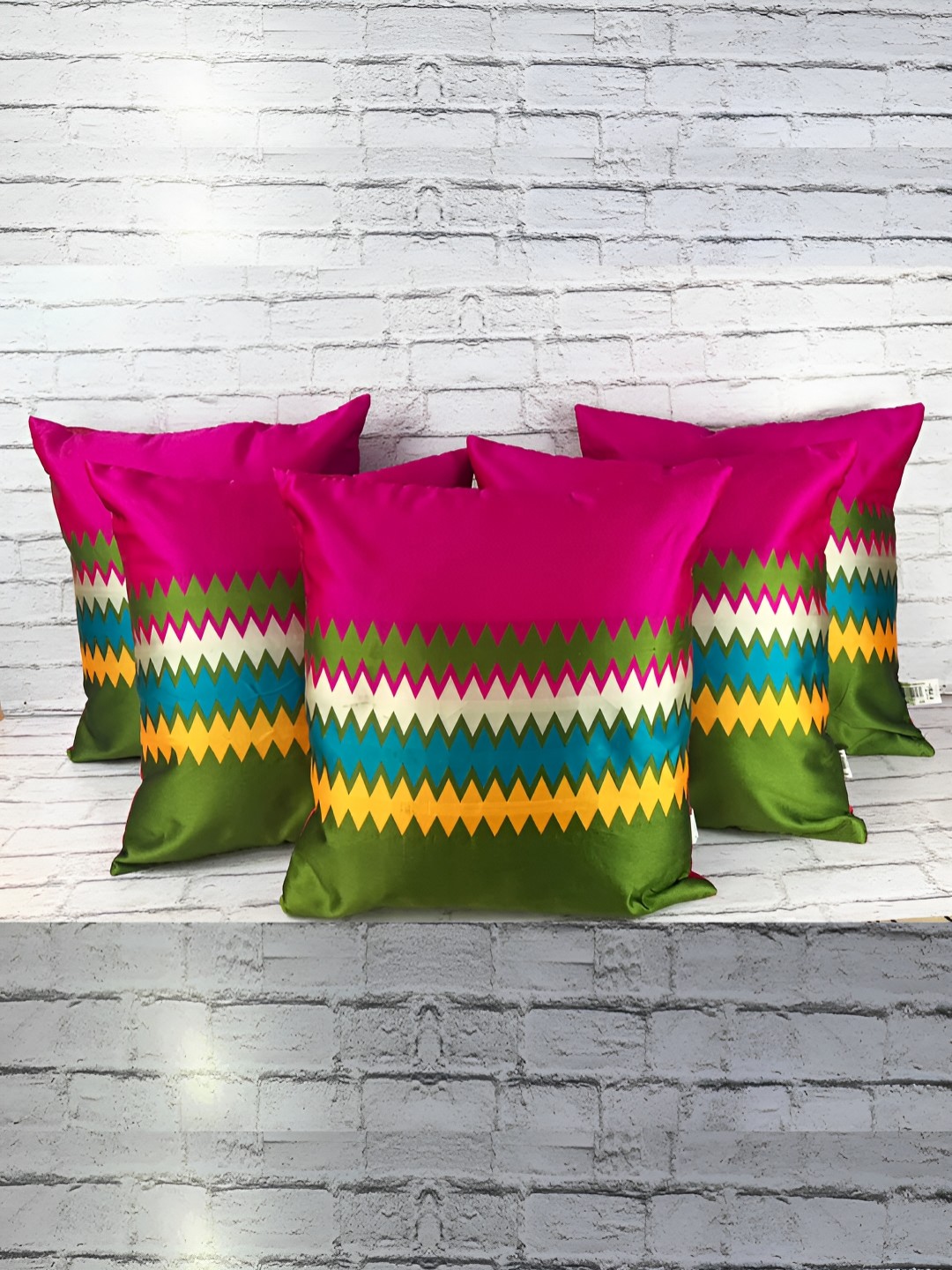 

Pink Parrot Pink & Green 5 Pieces Geometric Square Cushion Covers