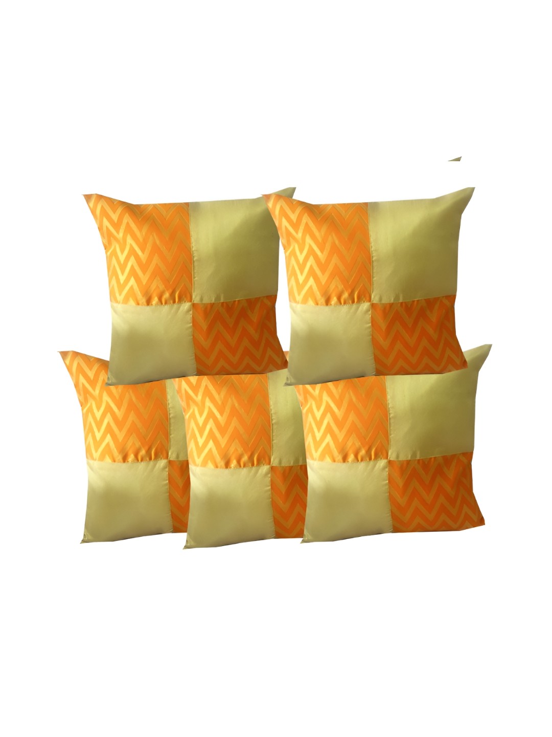 

Pink Parrot Orange & Green 5 Pieces Geometric Square Cushion Covers