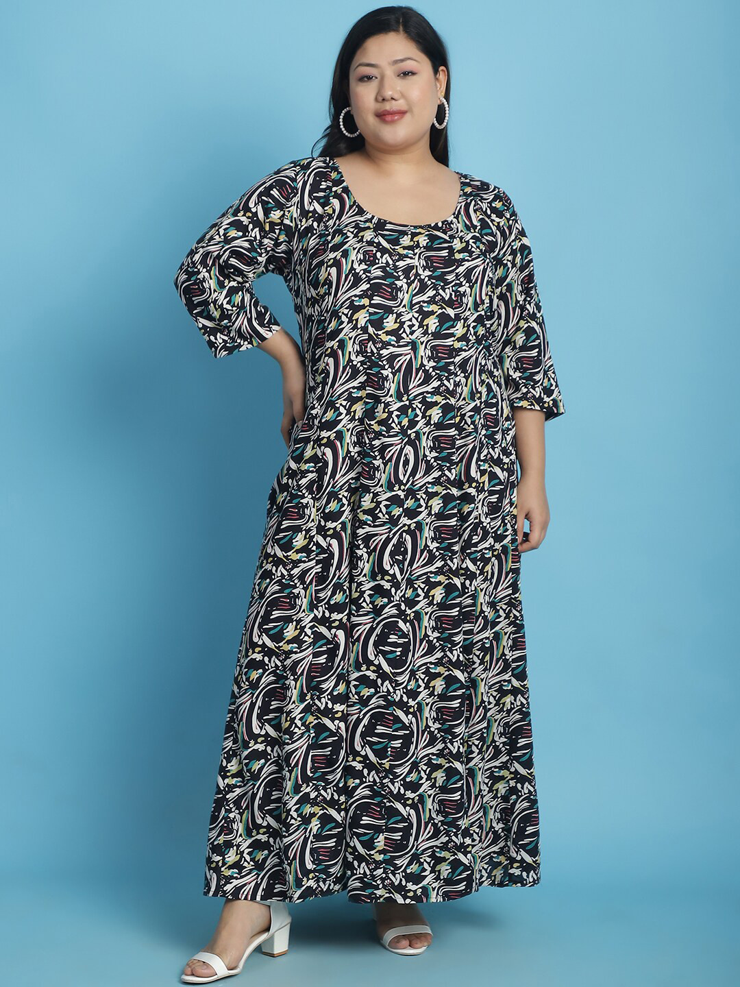 

theRebelinme Plus Size Abstract Printed Maxi Dress, Black