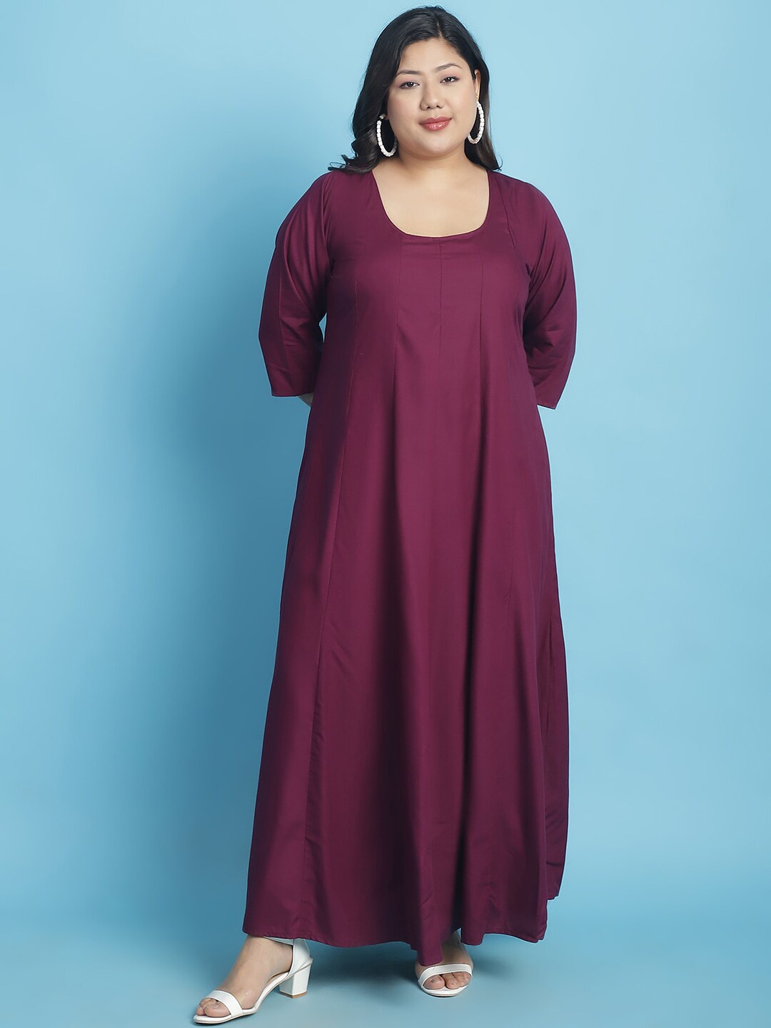 

theRebelinme Plus Size Round Neck Maxi Dress, Burgundy