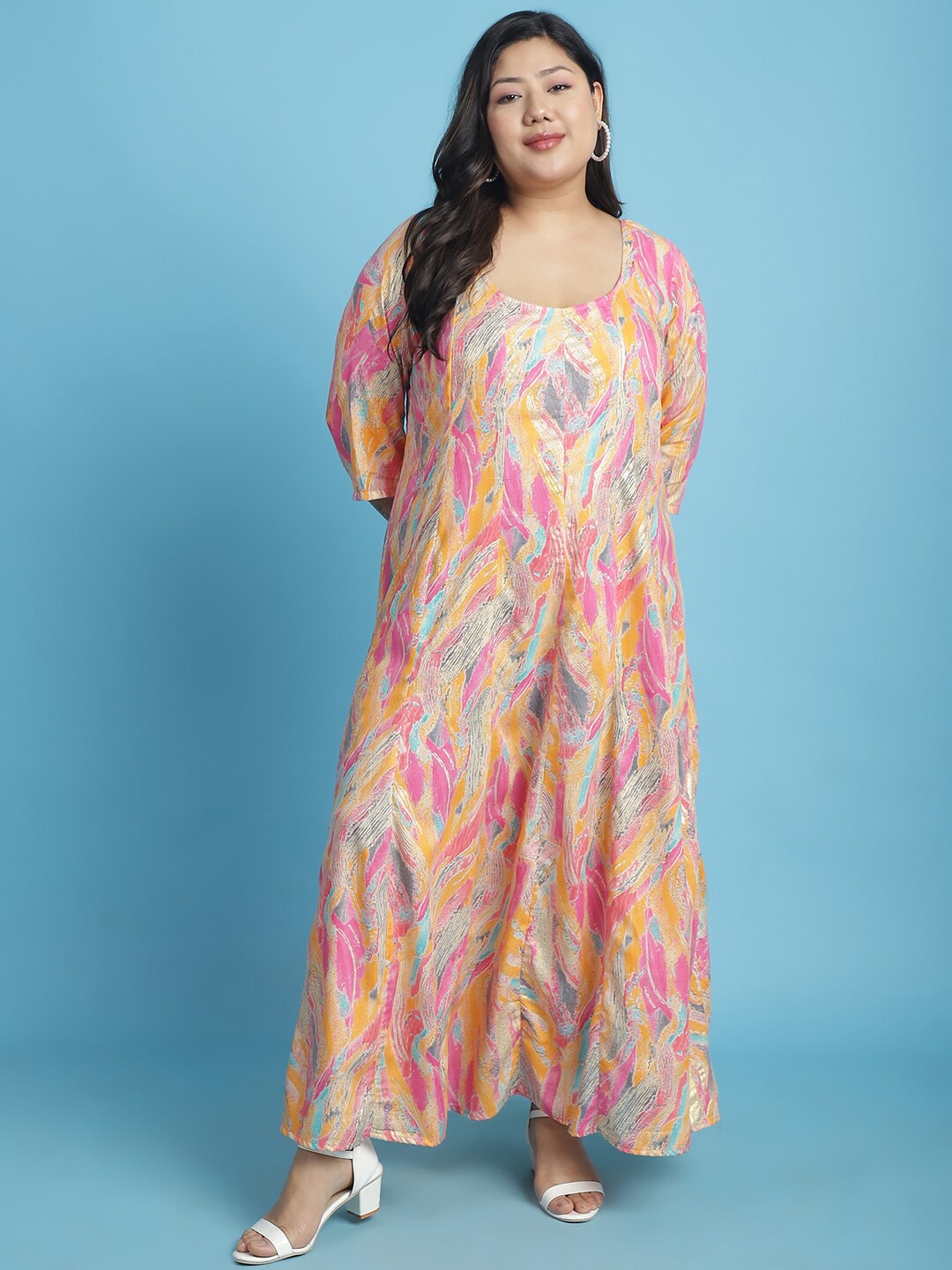 

theRebelinme Plus Size Abstract Printed Maxi Dress, Pink