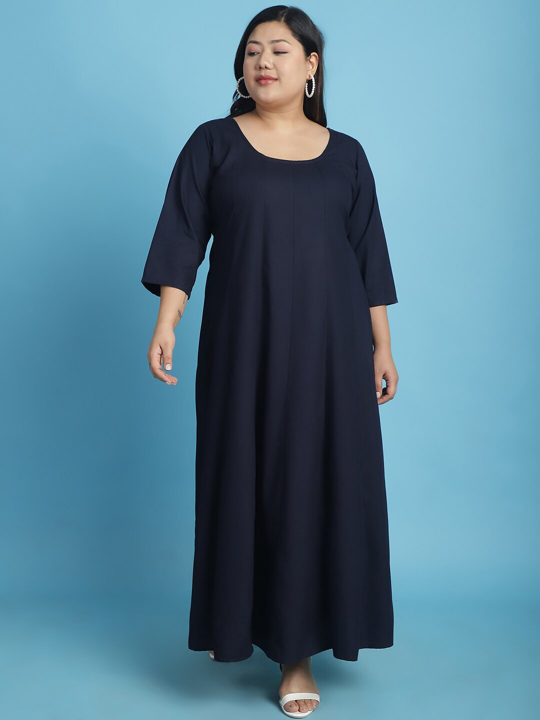 

theRebelinme Plus Size Round Neck Maxi Dress, Navy blue