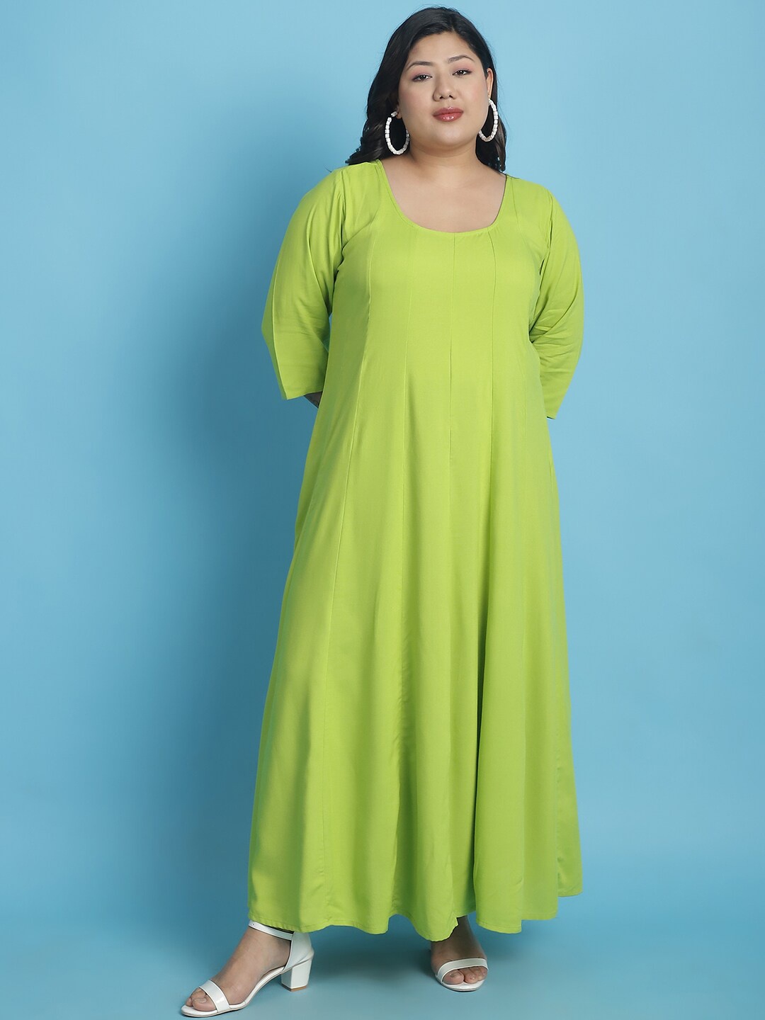 

theRebelinme Plus Size Round Neck Maxi Dress, Green