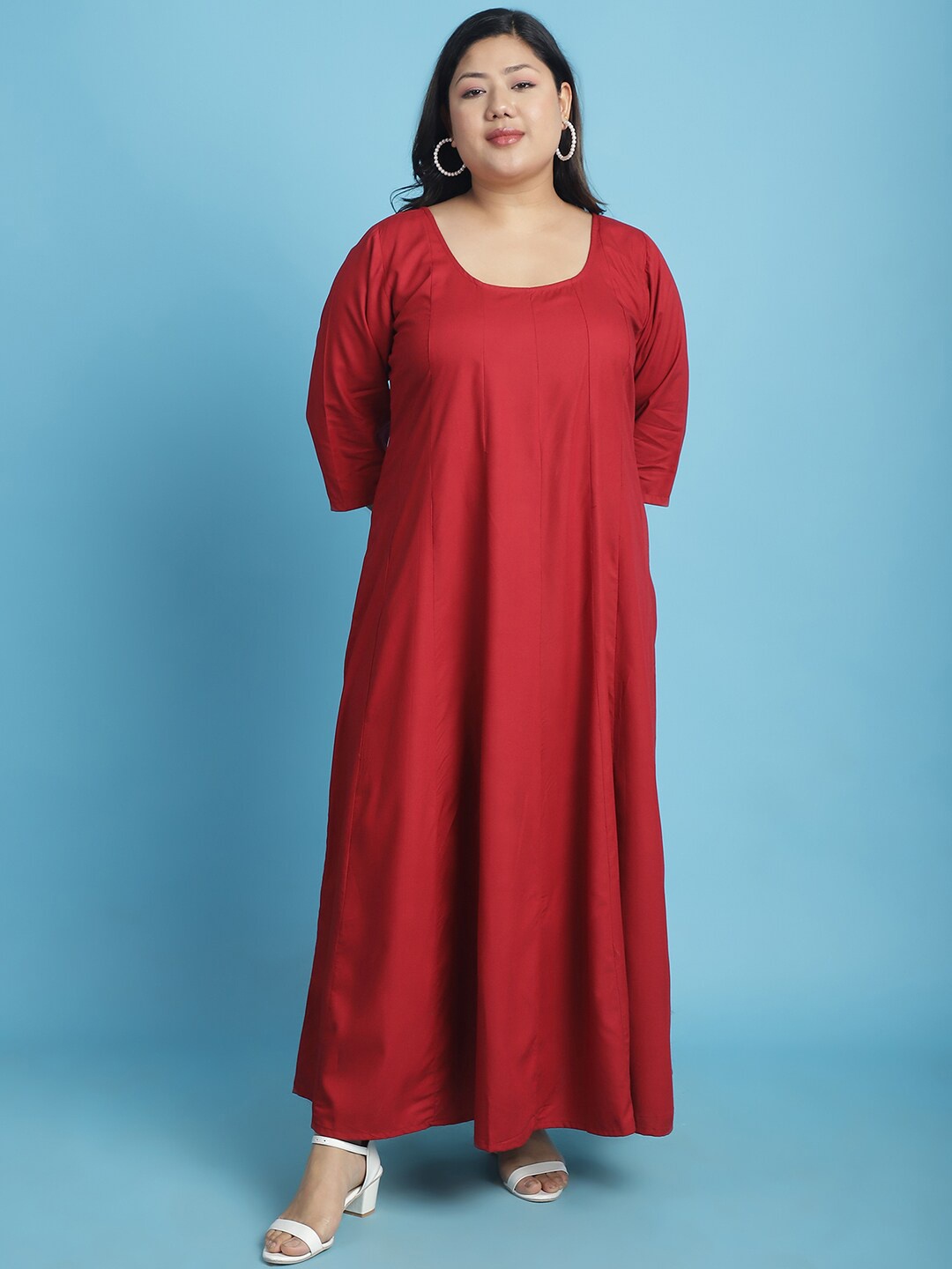 

theRebelinme Plus Size Round Neck Maxi Dress, Maroon