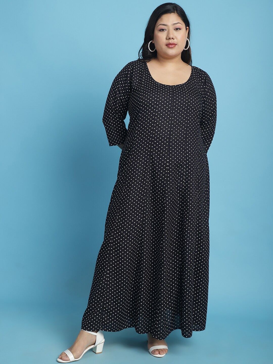 

theRebelinme Plus Size Polka Dots Printed Maxi Dress, Black