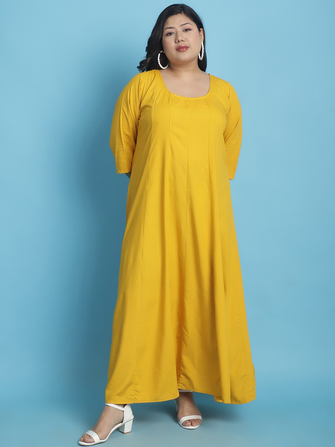 

theRebelinme Plus Size Round Neck Maxi Dress, Mustard