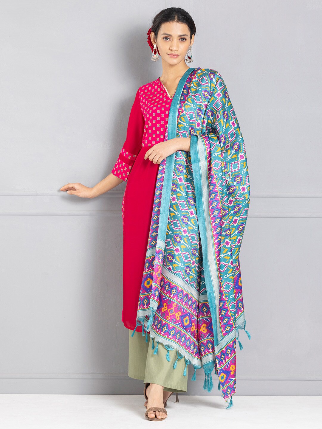 

SHAYE Patola Printed Dupatta, Blue