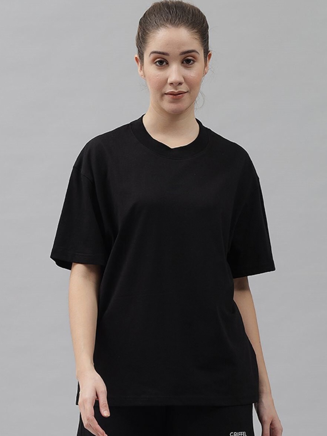 

GRIFFEL Drop Shoulder Sleeves Cotton Oversized T-shirt, Black
