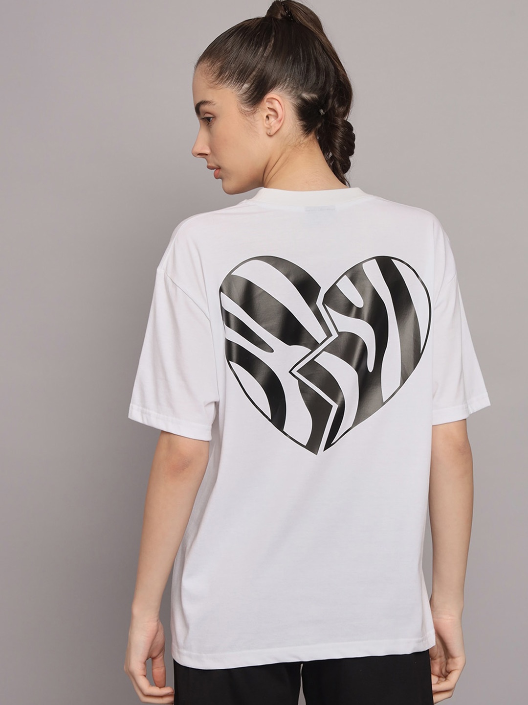 GRIFFEL Graphic Printed Drop Shoulder Sleeves Cotton Oversized T-shirt, White