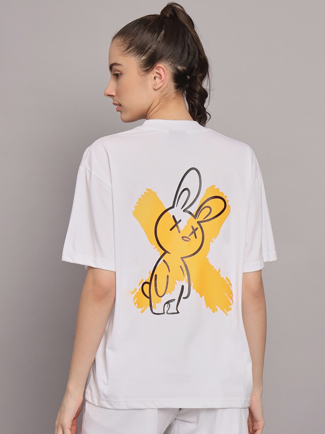 

GRIFFEL Graphic Printed Drop Shoulder Sleeves Cotton Oversized T-shirt, White