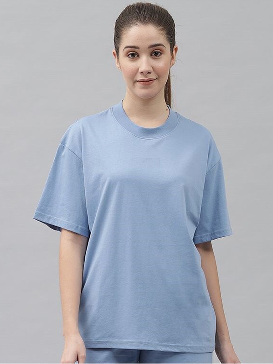 

GRIFFEL Drop Shoulder Sleeves Cotton Oversized T-shirt, Blue