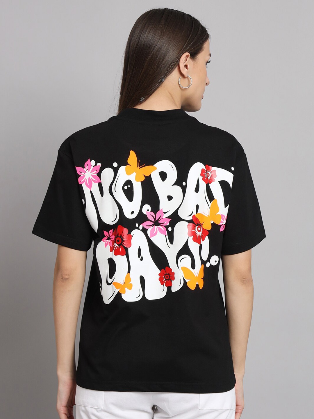 

GRIFFEL Typography Printed Drop Shoulder Sleeves Cotton Oversized T-shirt, Black