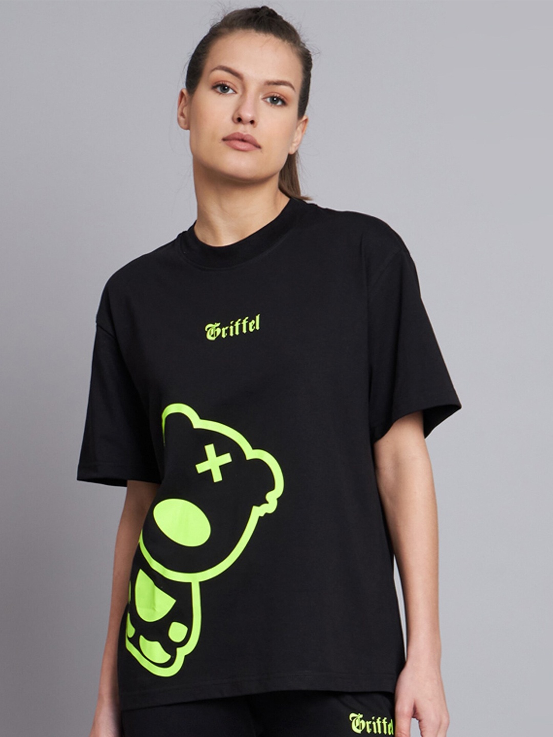 

GRIFFEL Graphic Printed Drop-Shoulder Sleeves Cotton Baggy T-shirt, Black