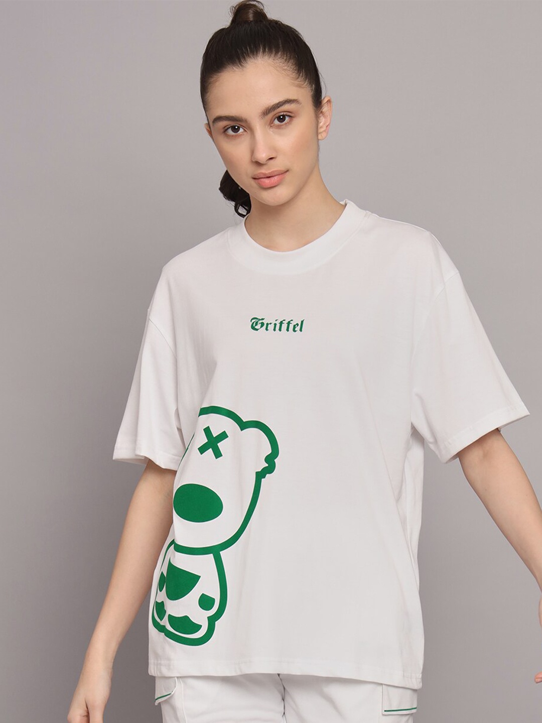 

GRIFFEL Graphic Printed Drop-Shoulder Sleeves Cotton Oversized T-shirt, White