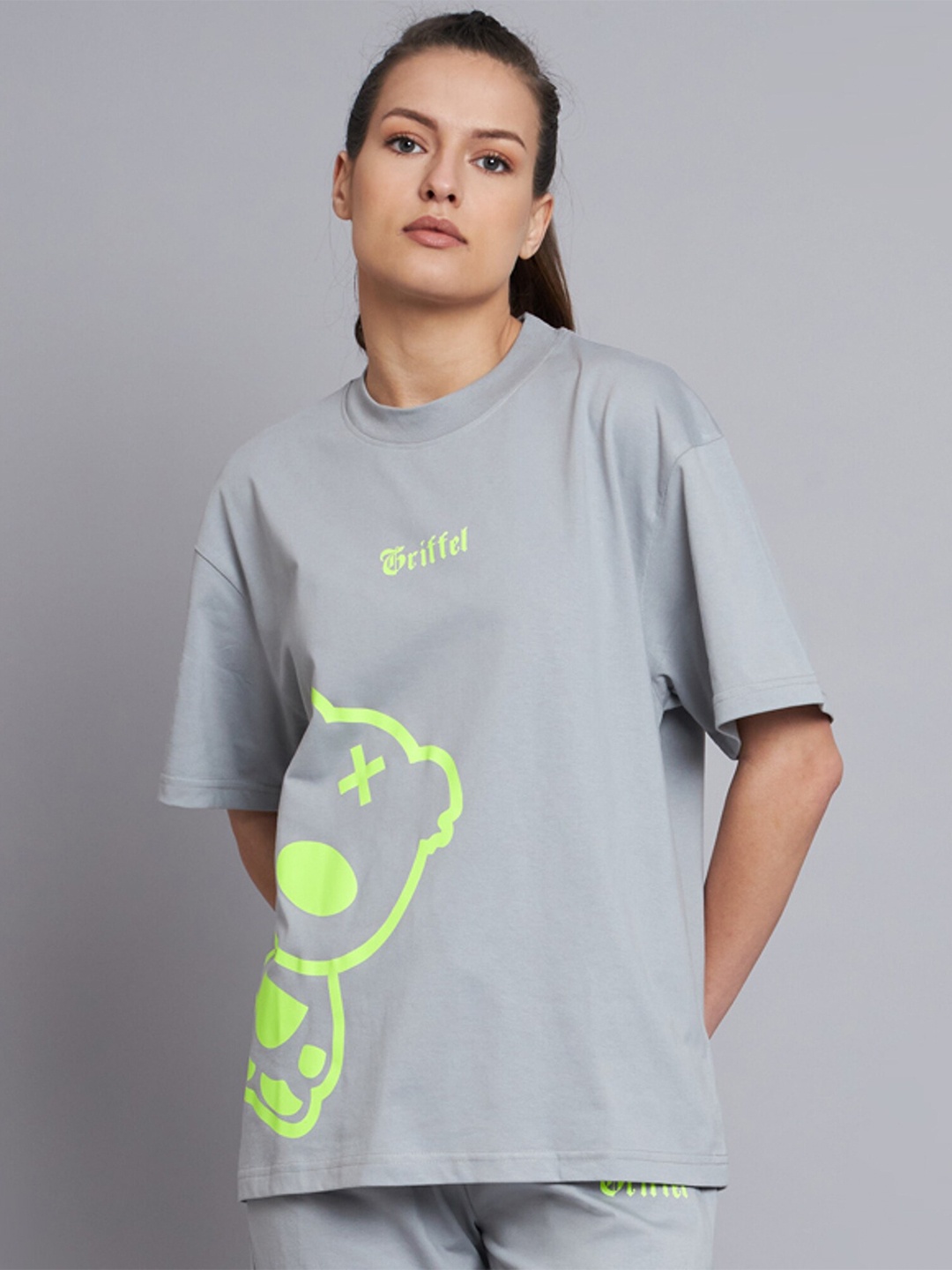 

GRIFFEL Graphic Printed Drop-Shoulder Sleeves Cotton Oversized T-shirt, Steel