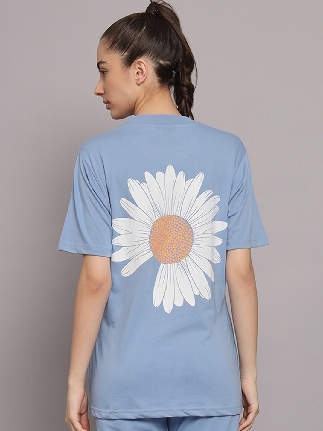GRIFFEL Graphic Printed Drop-Shoulder Sleeves Cotton Oversized T-shirt, Blue