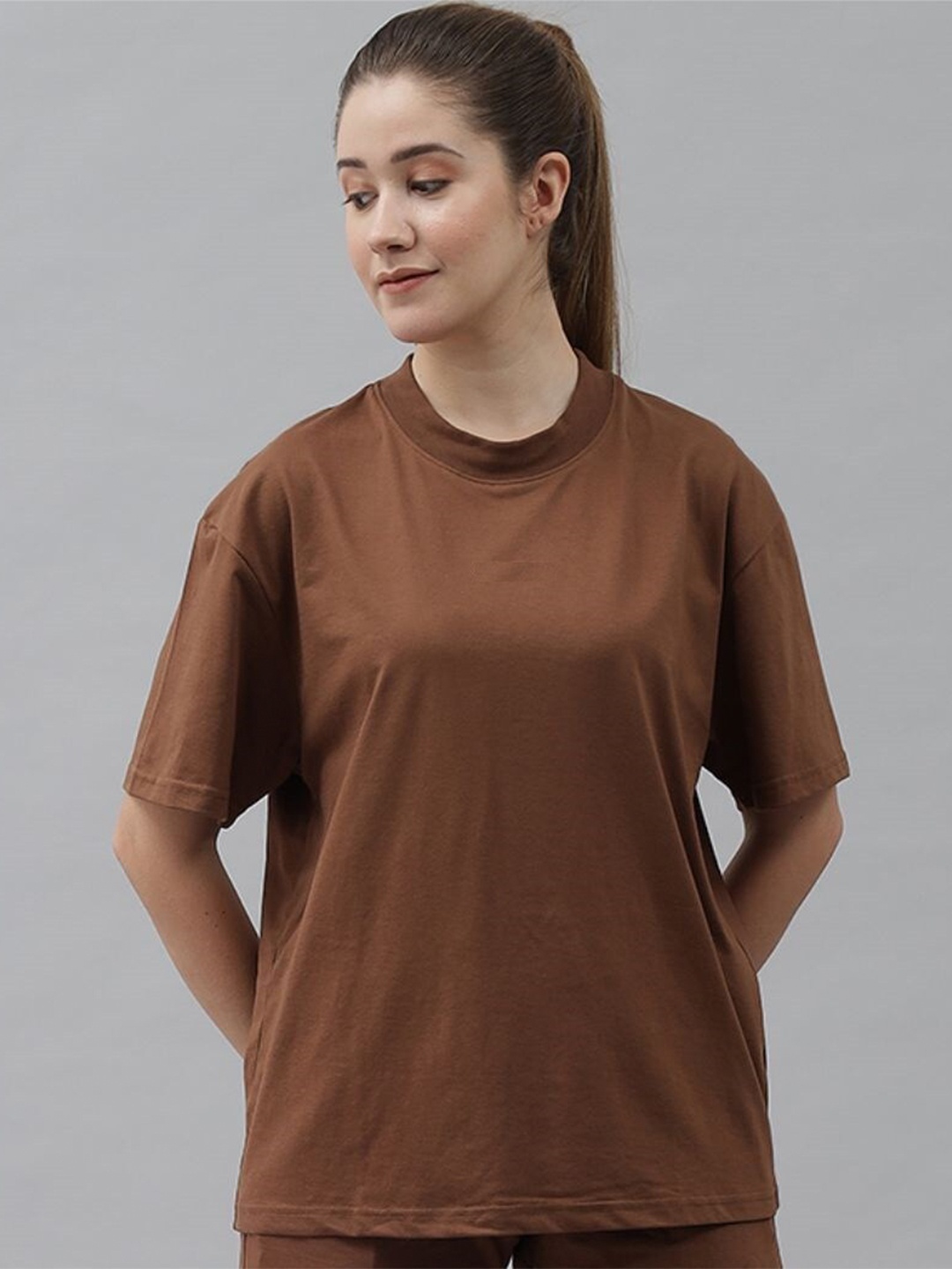 

GRIFFEL Drop-Shoulder Sleeves Cotton Oversized T-shirt, Coffee brown