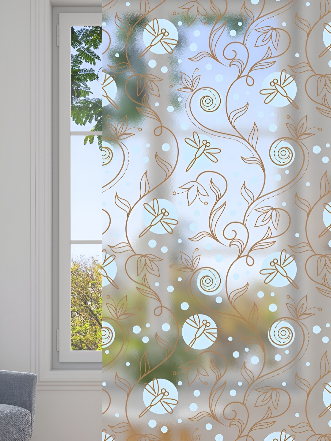 

CVANU Transparent & Brown Floral Printed Self-Adhesive Window Film Wall Sticker