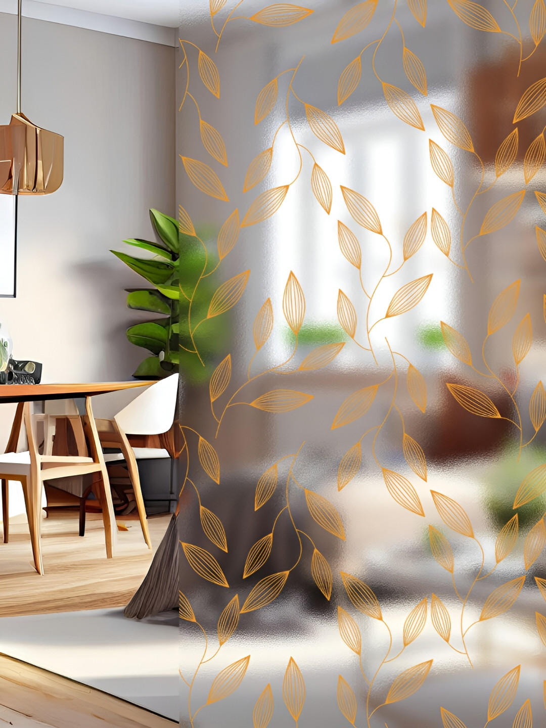 

CVANU Transparent & Yellow Floral Printed Self-Adhesive Window Film Wall Sticker