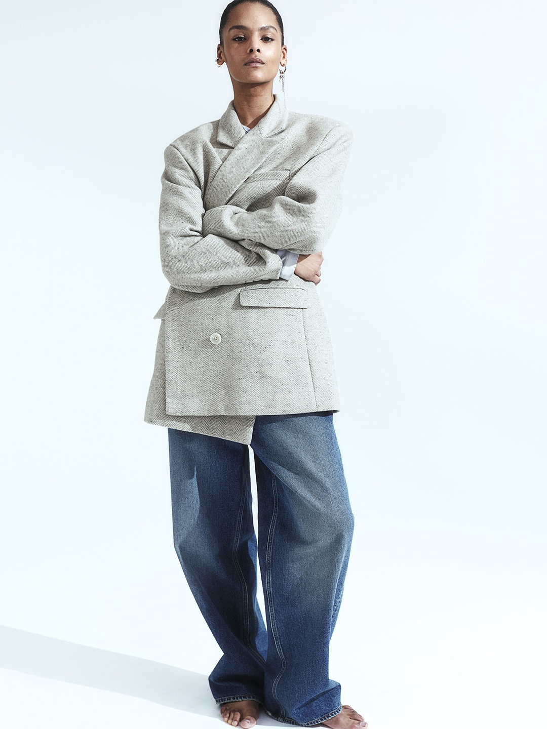 

H&M Oversized Double-Breasted Blazer, Beige