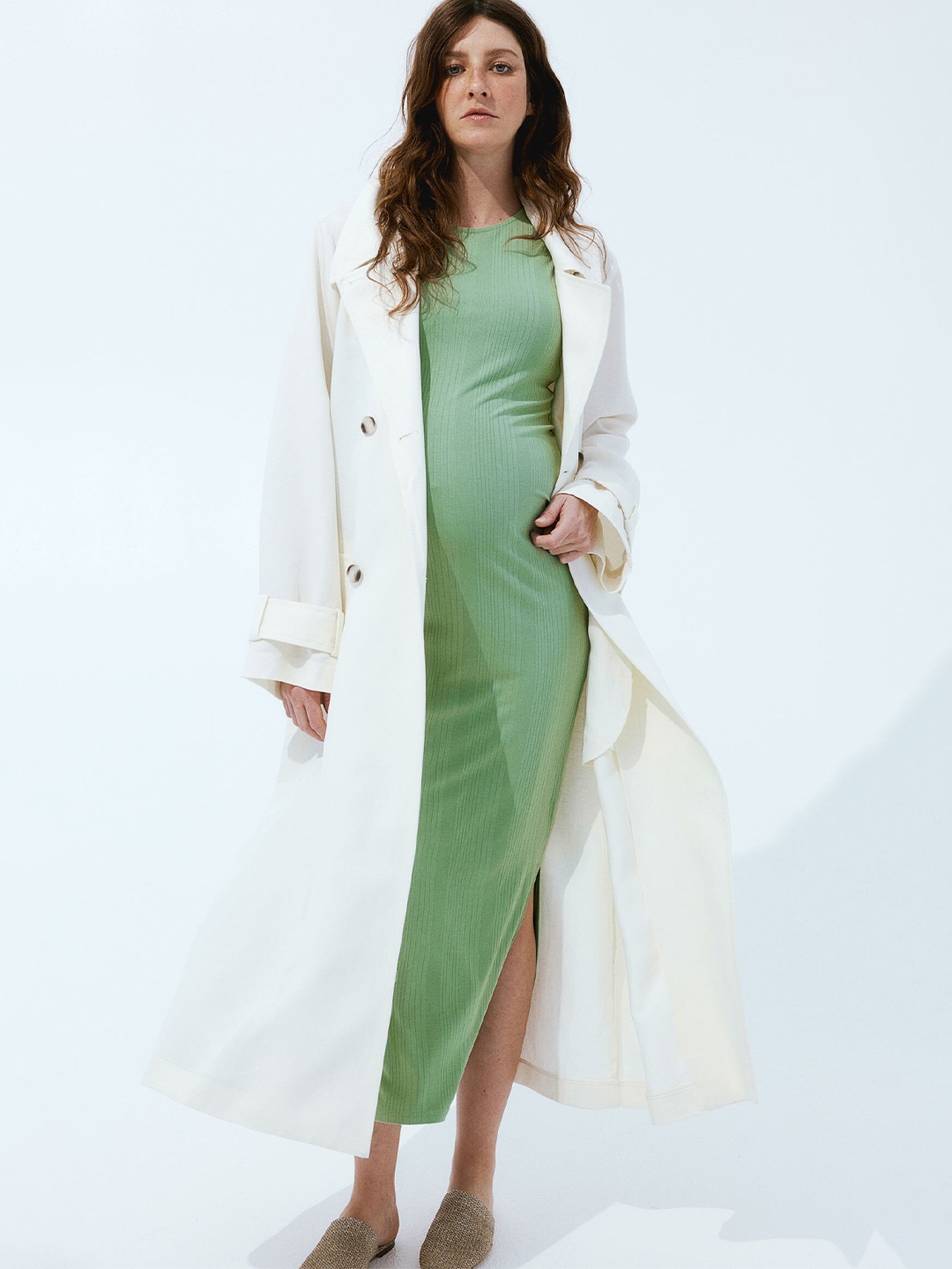 

H&M MAMA Ribbed Dress, Green
