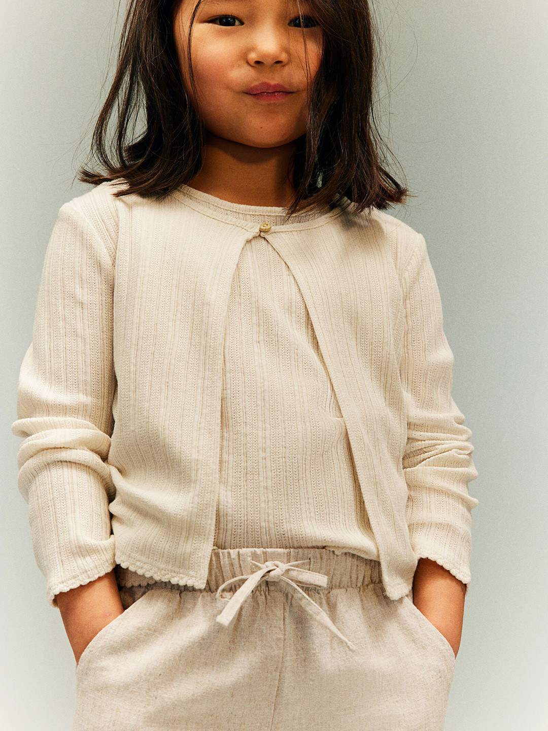 

H&M Girls 2-Piece Cardigan And Top Set, Off white