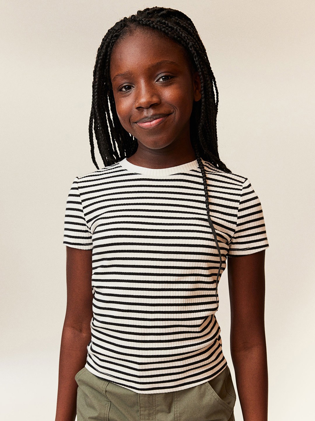 

H&M Girls Ribbed Cotton Jersey Top, Black