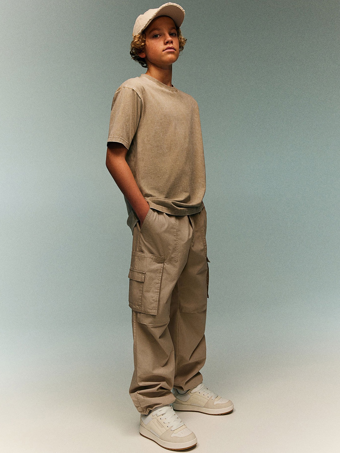 

H&M Boys Pure Cotton Parachute Trousers, Beige