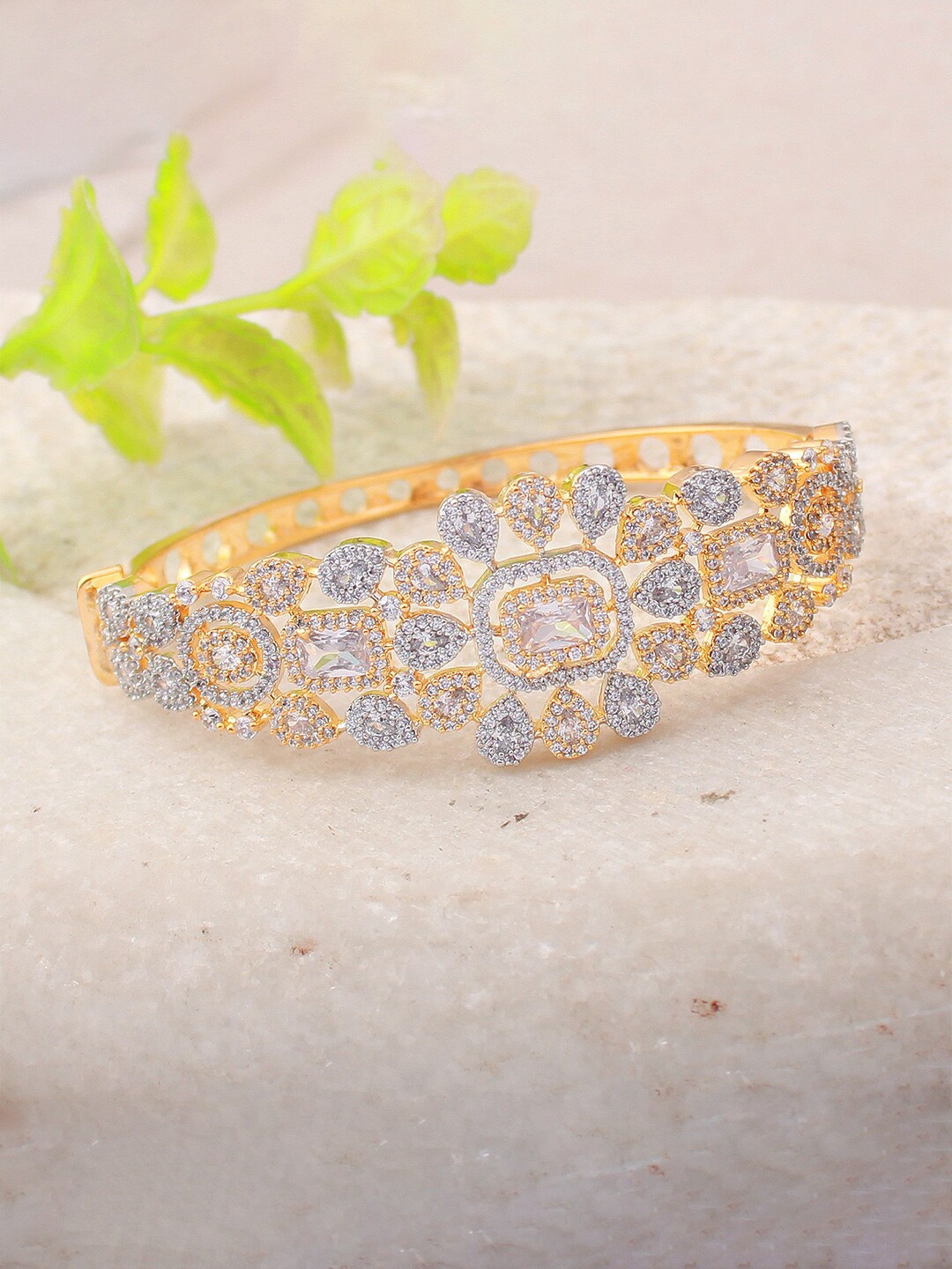 

Mirana Gold-Plated Cubic Zirconia Studded Cuff Bracelet