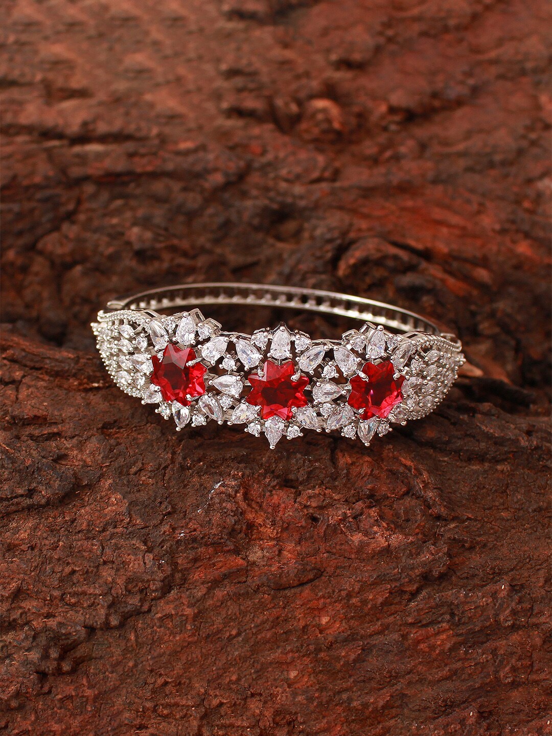 

Mirana Rhodium-Plated Cubic Zirconia Studded Cuff Bracelet, Silver
