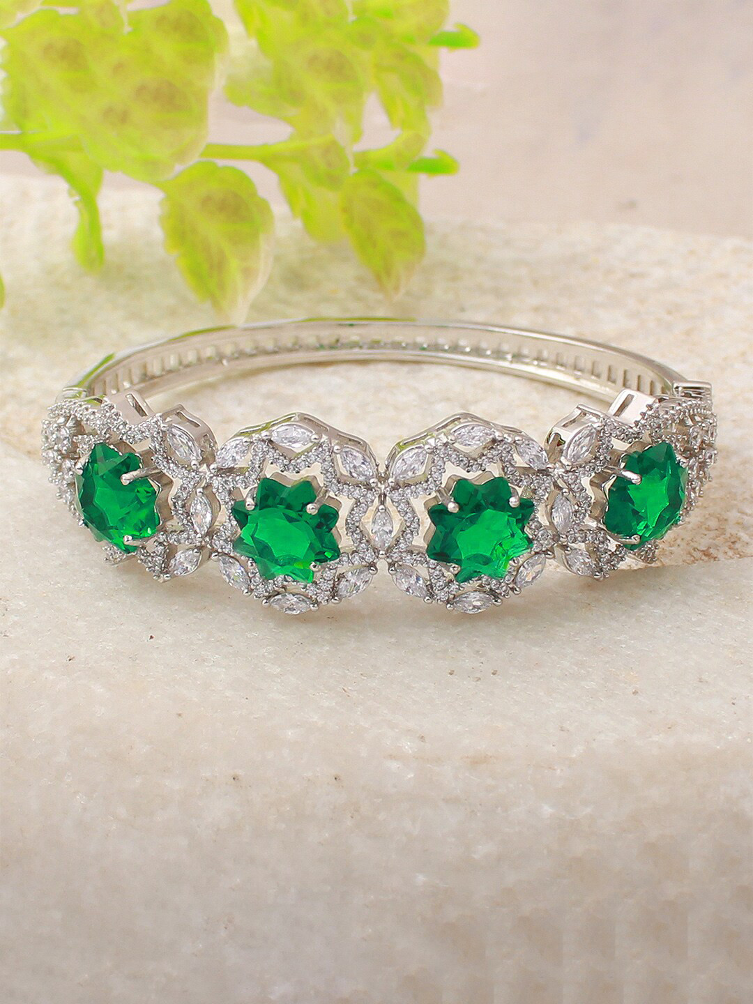 

Mirana Rhodium-Plated Cubic Zirconia Studded Cuff Bracelet, Silver