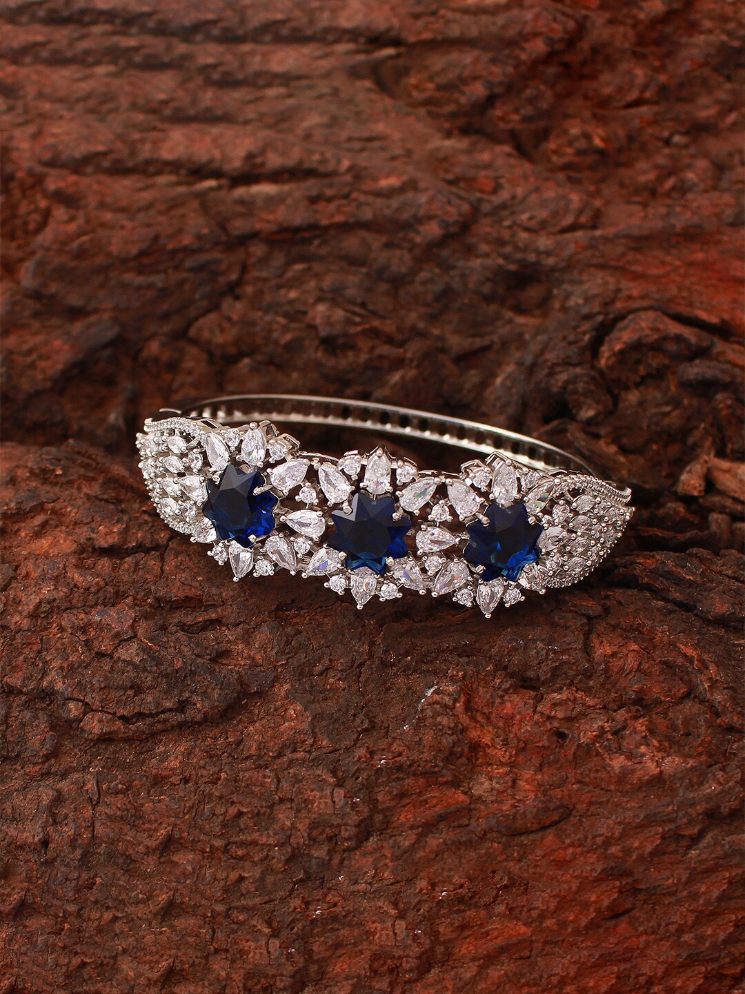 

Mirana Rhodium-Plated Cubic Zirconia Studded Cuff Bracelet, Silver