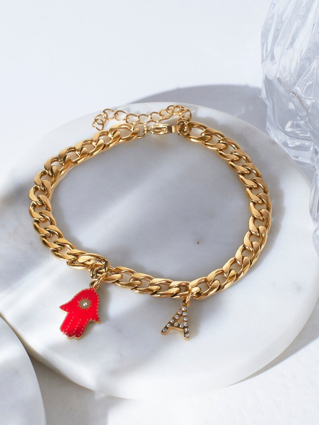 

DressBerry Red Women 18K-Gold-Plated Stone Studded Link Bracelet