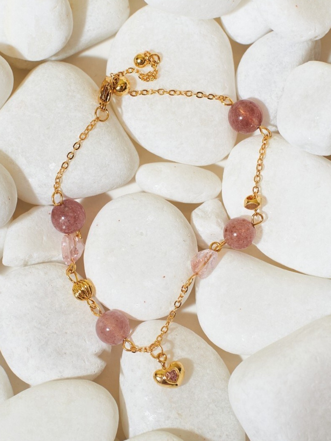 

DressBerry Pink Beaded Wraparound Bracelet, Gold