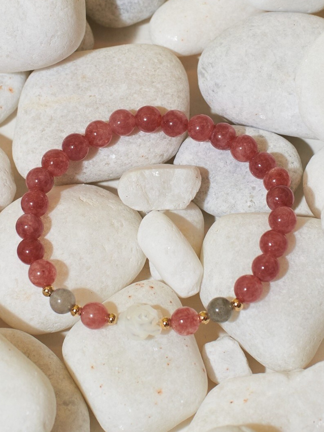 

DressBerry Pink Artificial Beads Elasticated Bracelet, Red