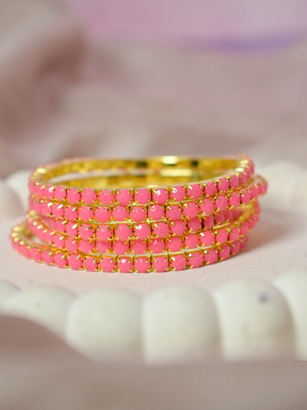 

DressBerry Set Of 5 Artificial Beads Bracelet, Pink