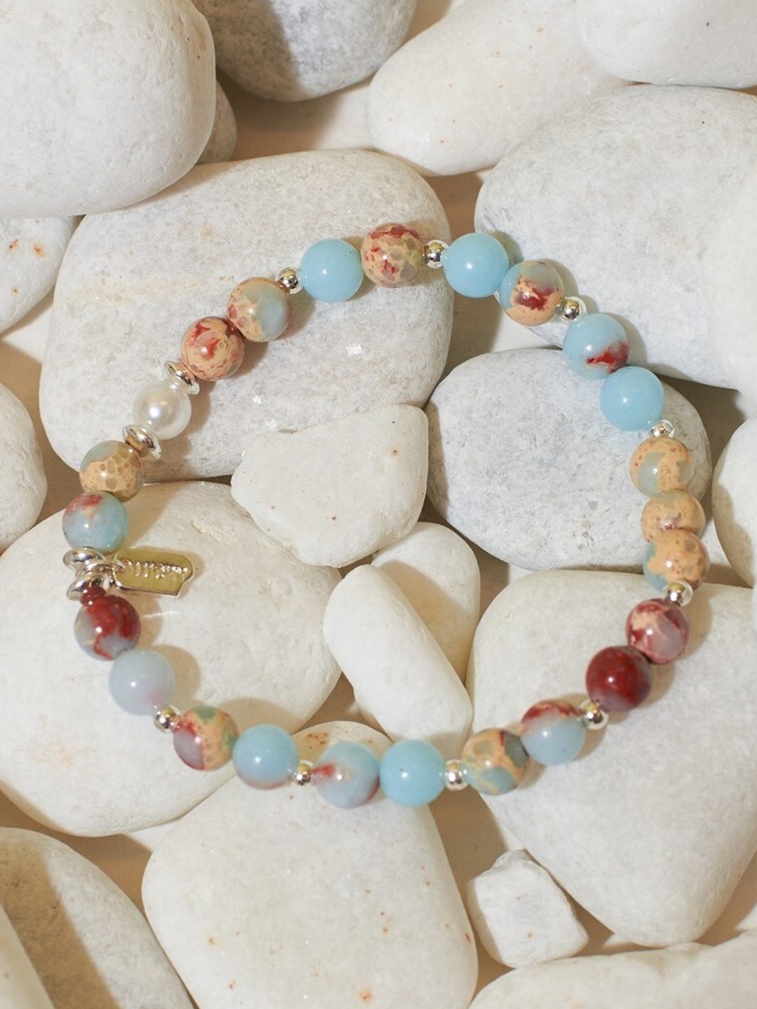 

DressBerry Gold-Toned & Blue Artificial Beads Elasticated Bracelet