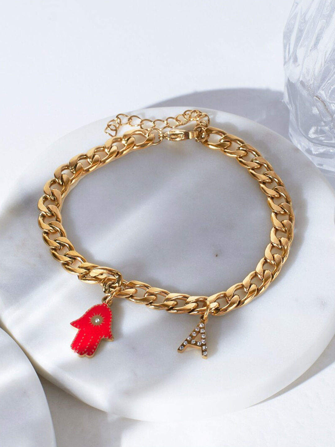 

DressBerry Red Women 18K-Gold-Plated Stone Studded Link Bracelet