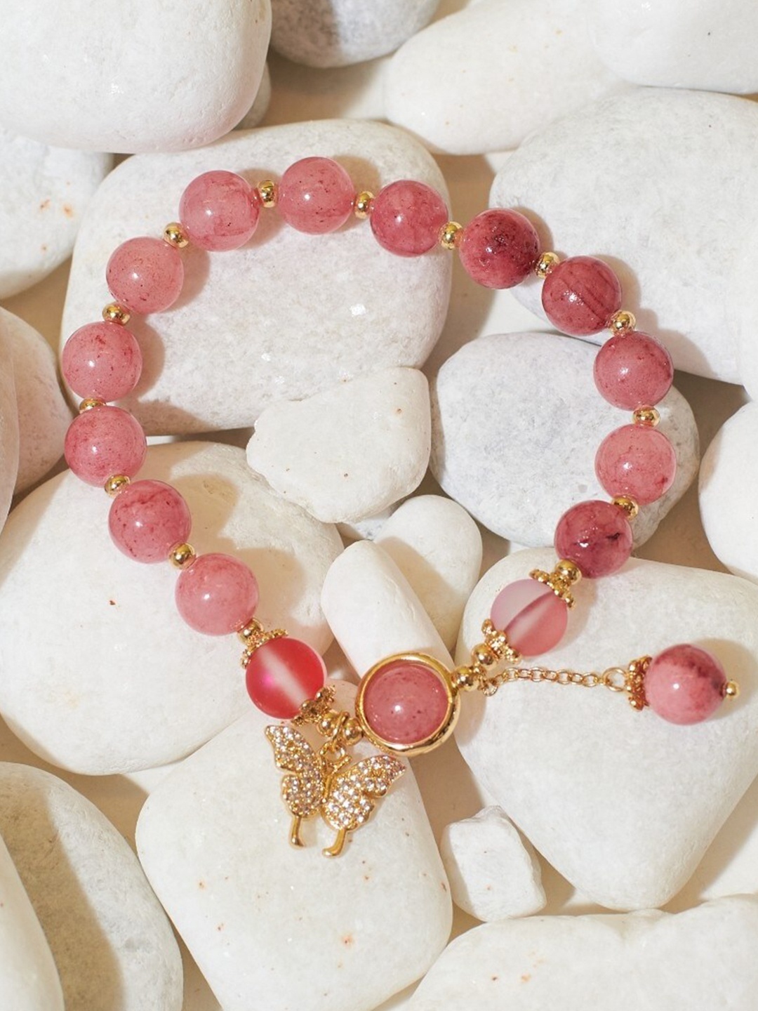 

DressBerry Gold-Toned Artificial Stones and Beads Elasticated Bracelet