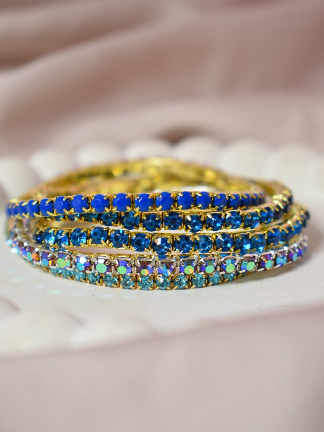

DressBerry Blue Set Of 5 Stone Studded Elasticated Bracelets, Gold