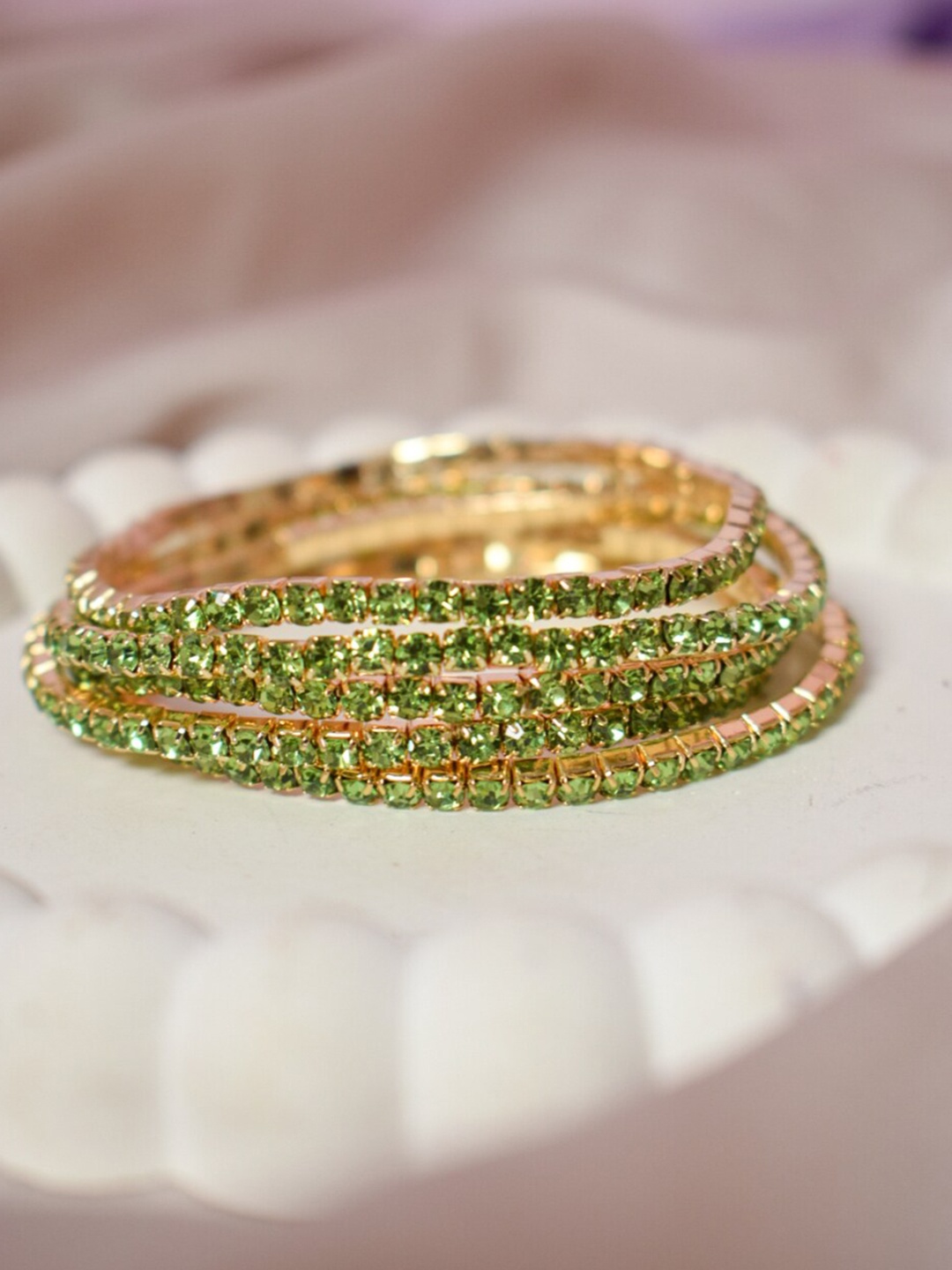 

DressBerry Green Set Of 5 Stone Studded Elasticated Bracelets, Gold
