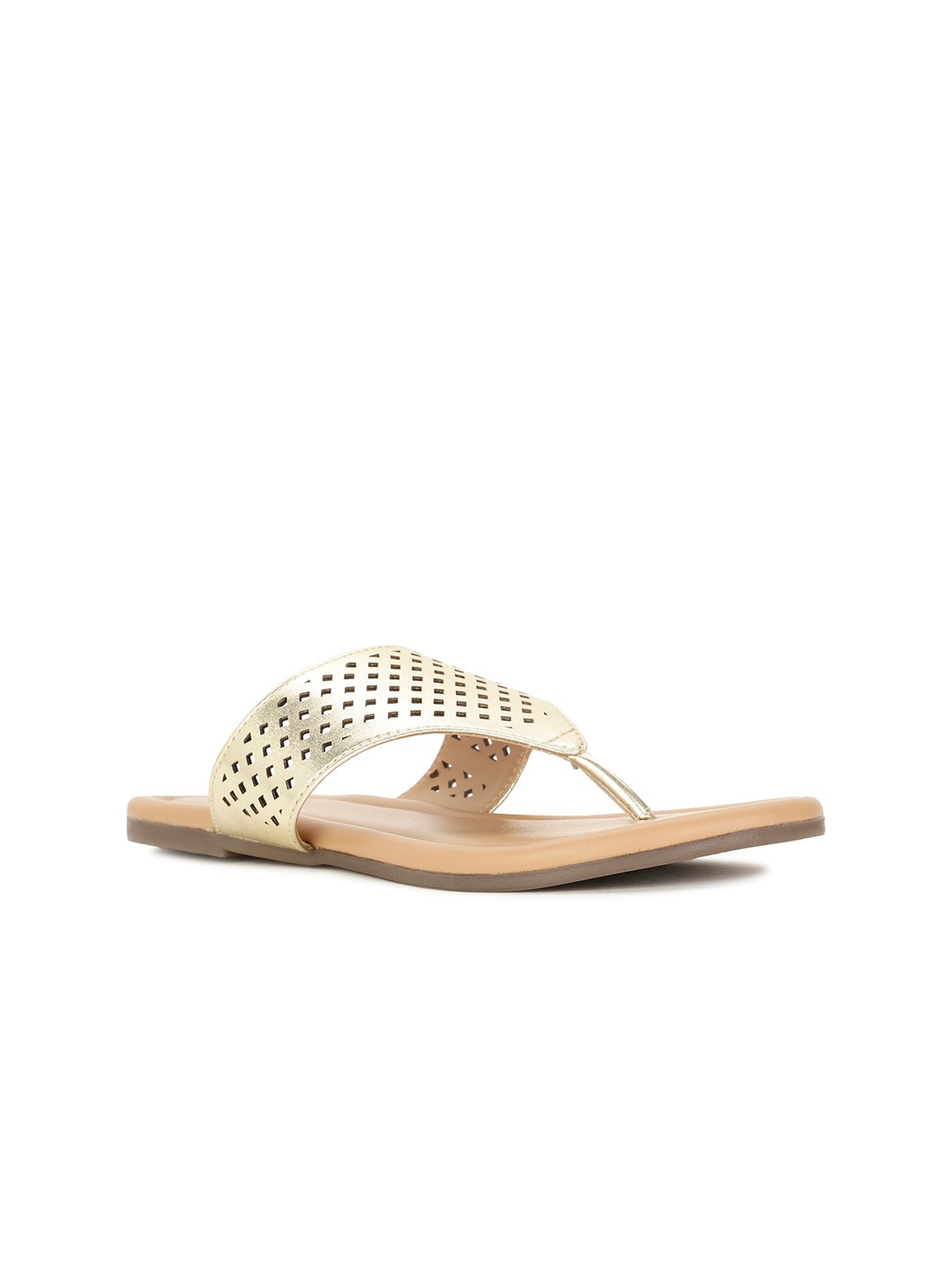 

Bata Laser Cut Open Toe Flats, Gold