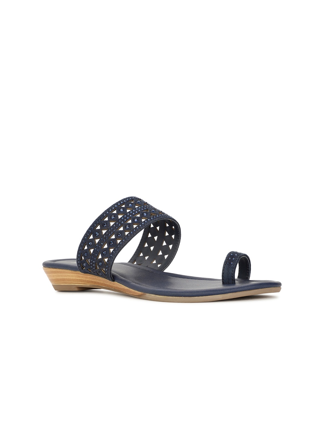 

Bata Embellished Laser Cuts One Toe Flats, Navy blue