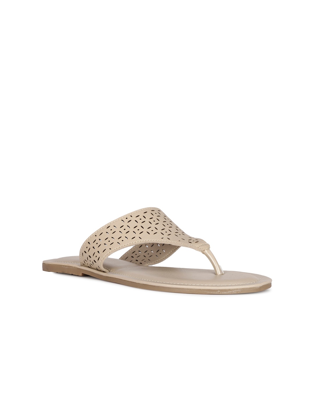 

Bata Laser Cut Open Toe Flats, Beige
