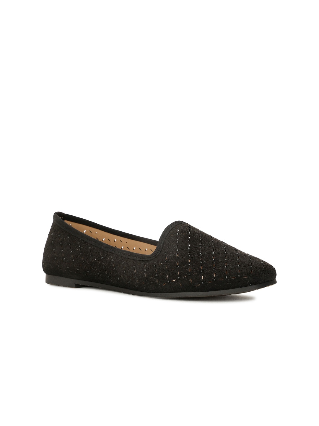 

Bata Square Toe Ballerinas with Laser Cuts, Black