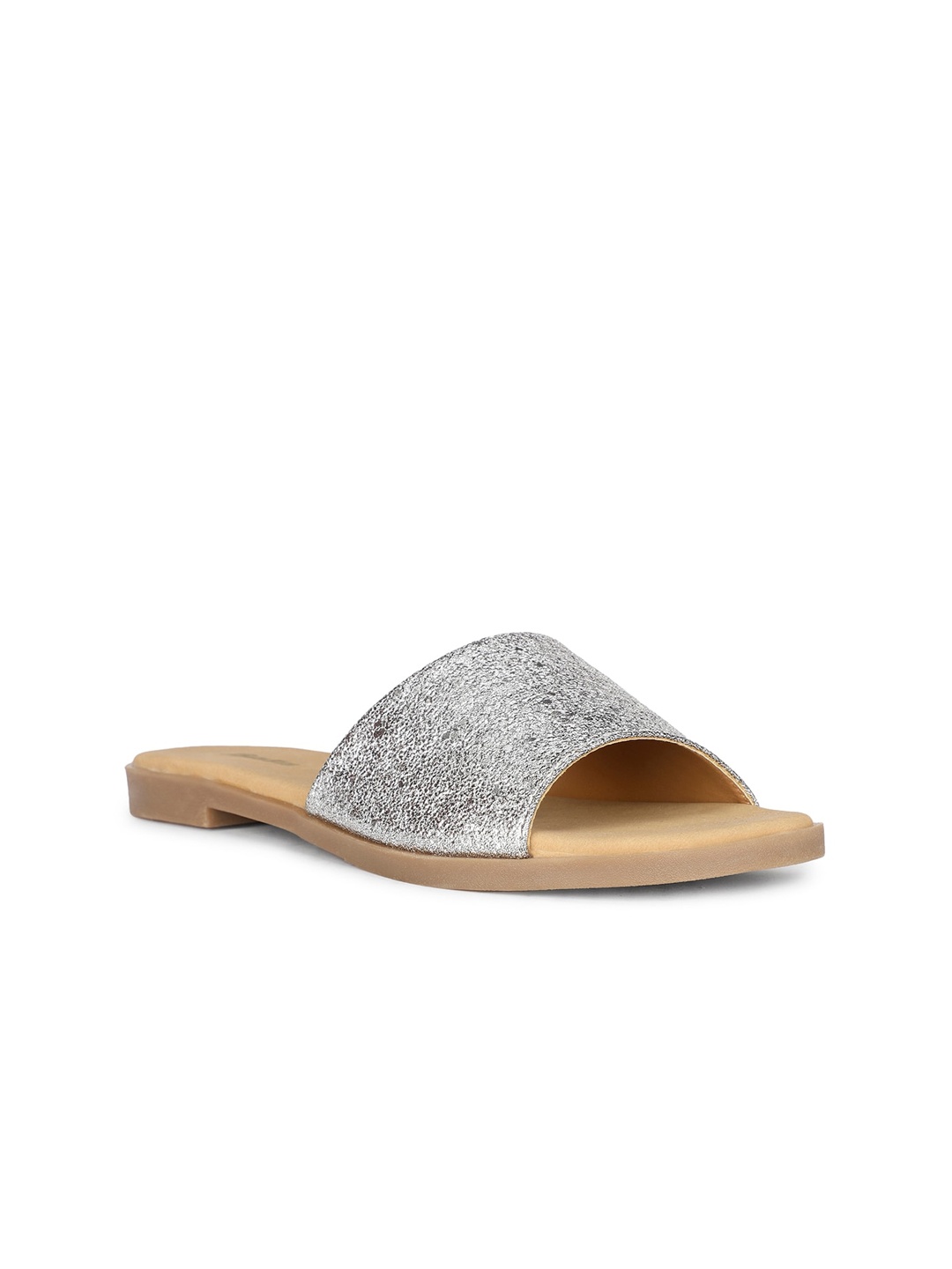 

Bata Textured Open Toe Flats, Silver