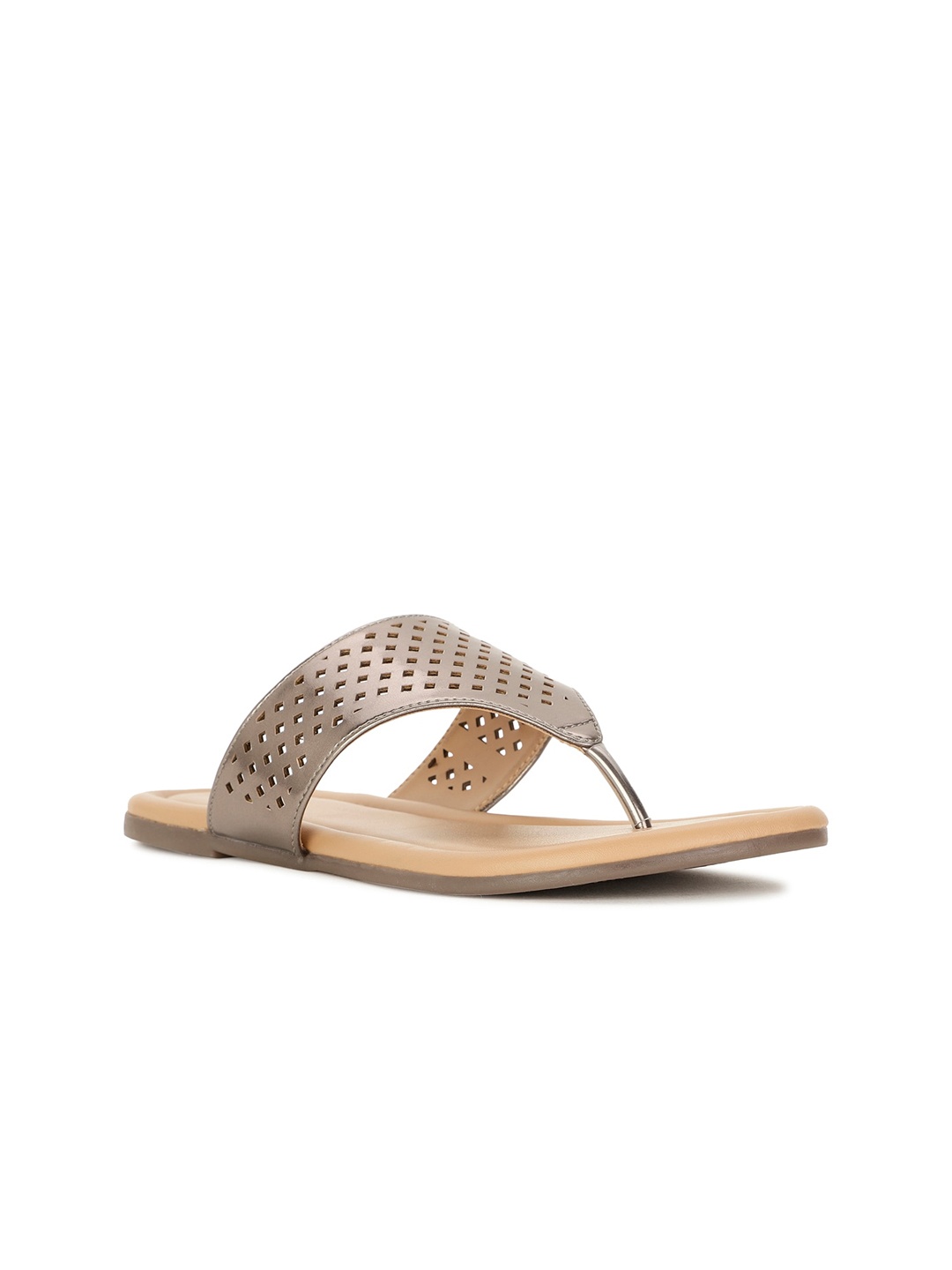 

Bata Laser Cut Open Toe Flats, Brown