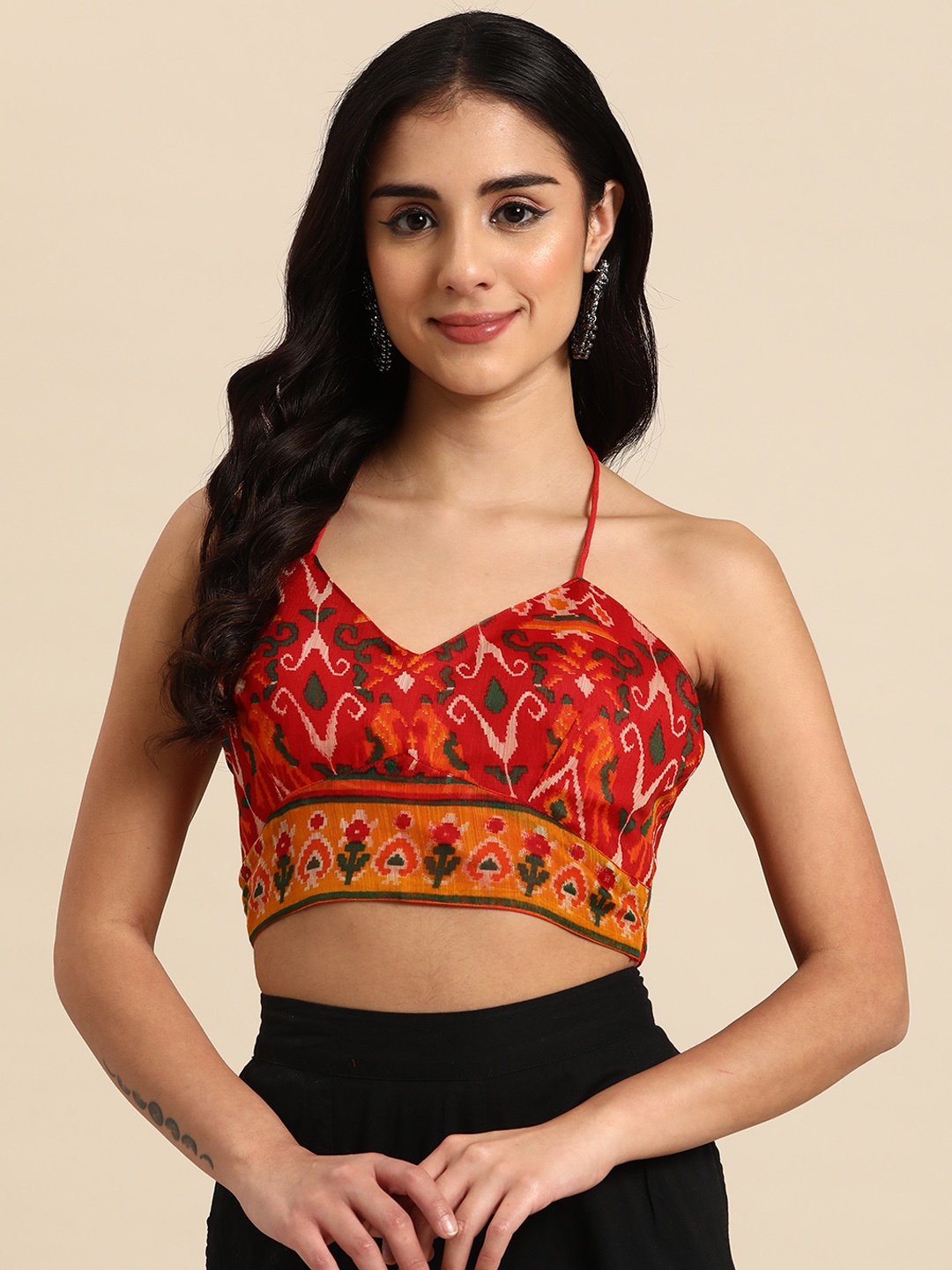 

Molcha Ethnic Printed Padded Saree Blouse, Multi