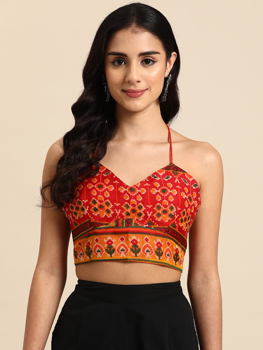 

Molcha Ethnic Printed Padded Saree Blouse, Multi