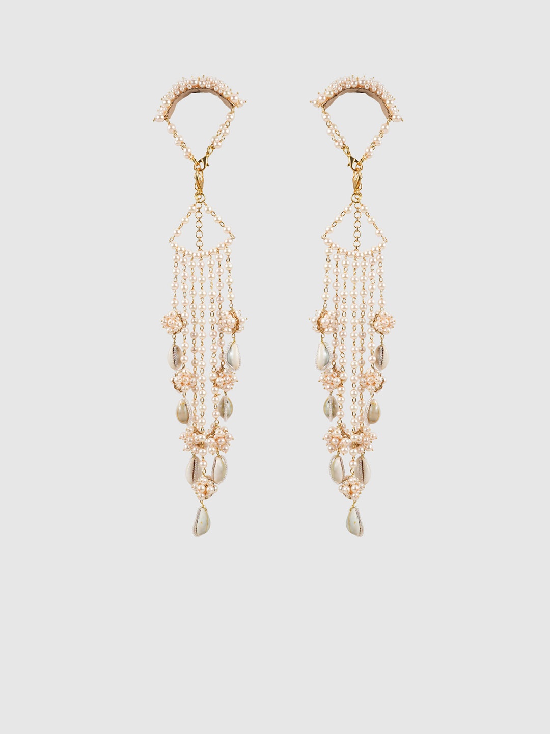

D'oro 2-Pcs Gold Plated & White Beaded Bridal Layered Kaleeras
